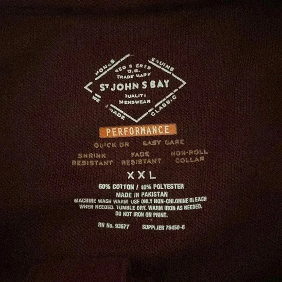 Men’s XXL St John Bay performance collar shirt short sleeved polo shirt - Picture 2 of 5